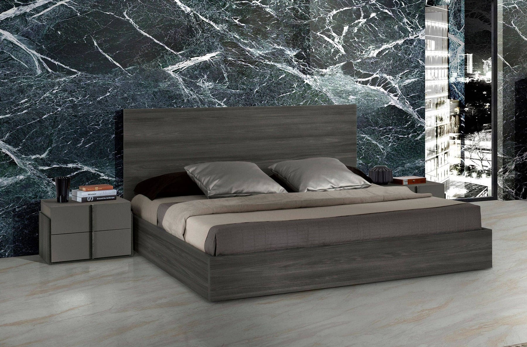 Lucia - Italian Modern Matte Grey / Elm Grey Bed