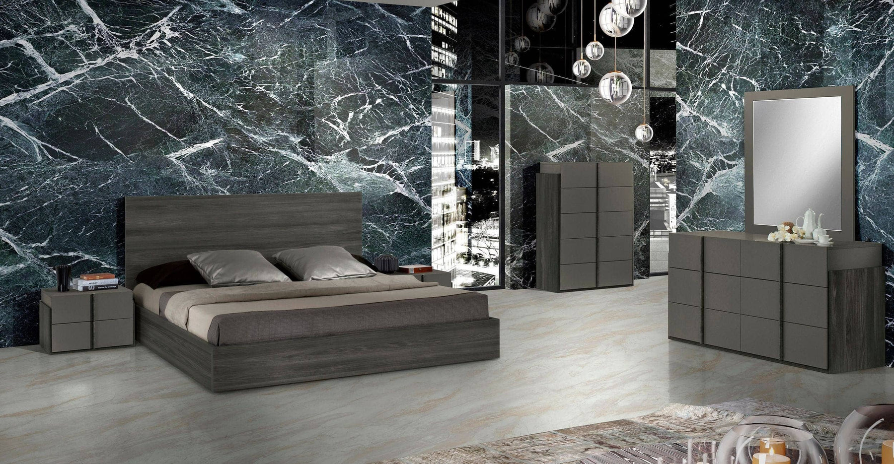 Lucia - Italian Modern Matte Grey / Elm Grey Bedroom Set