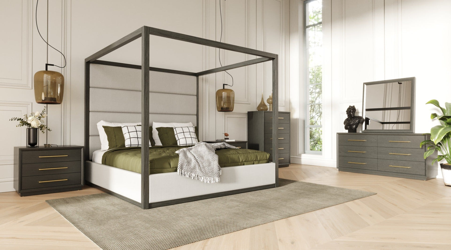 Manhattan - Contemporary Grey and Gold Nightstand
