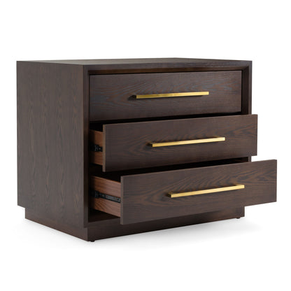 Manhattan - Contemporary Brown Oak and Gold Nightstand