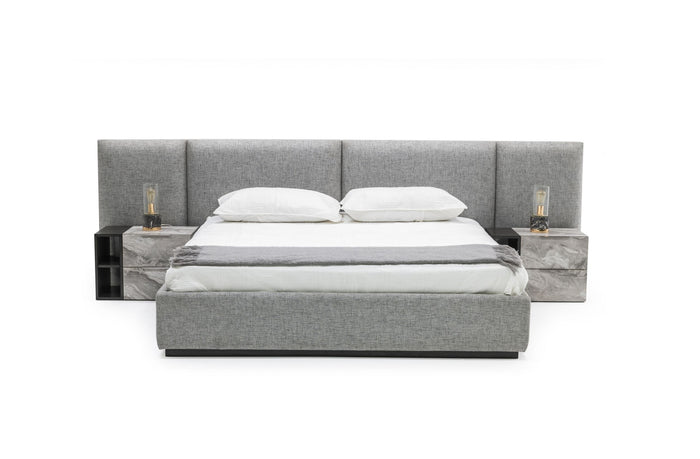 Maranello - Modern Grey Fabric Bed w/ Two Nightstands
