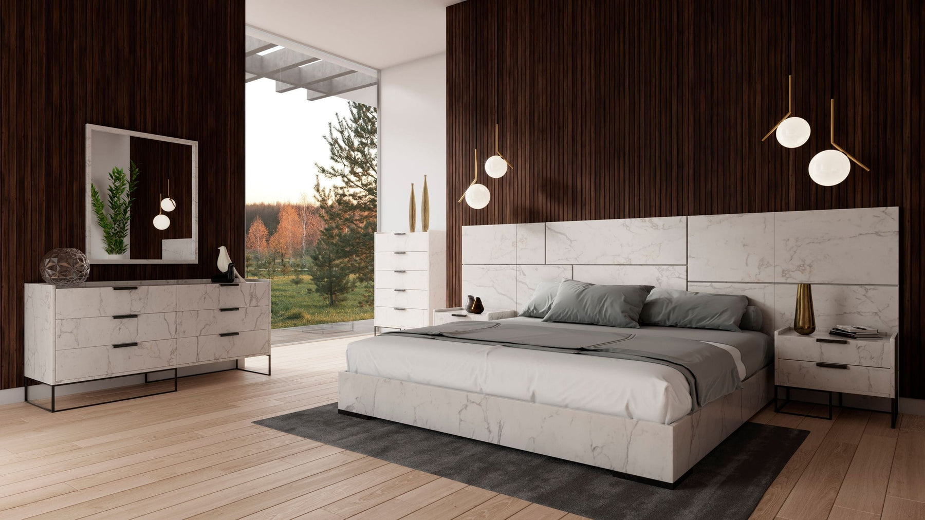 Marbella - Italian Modern White Faux Marble Bed Set