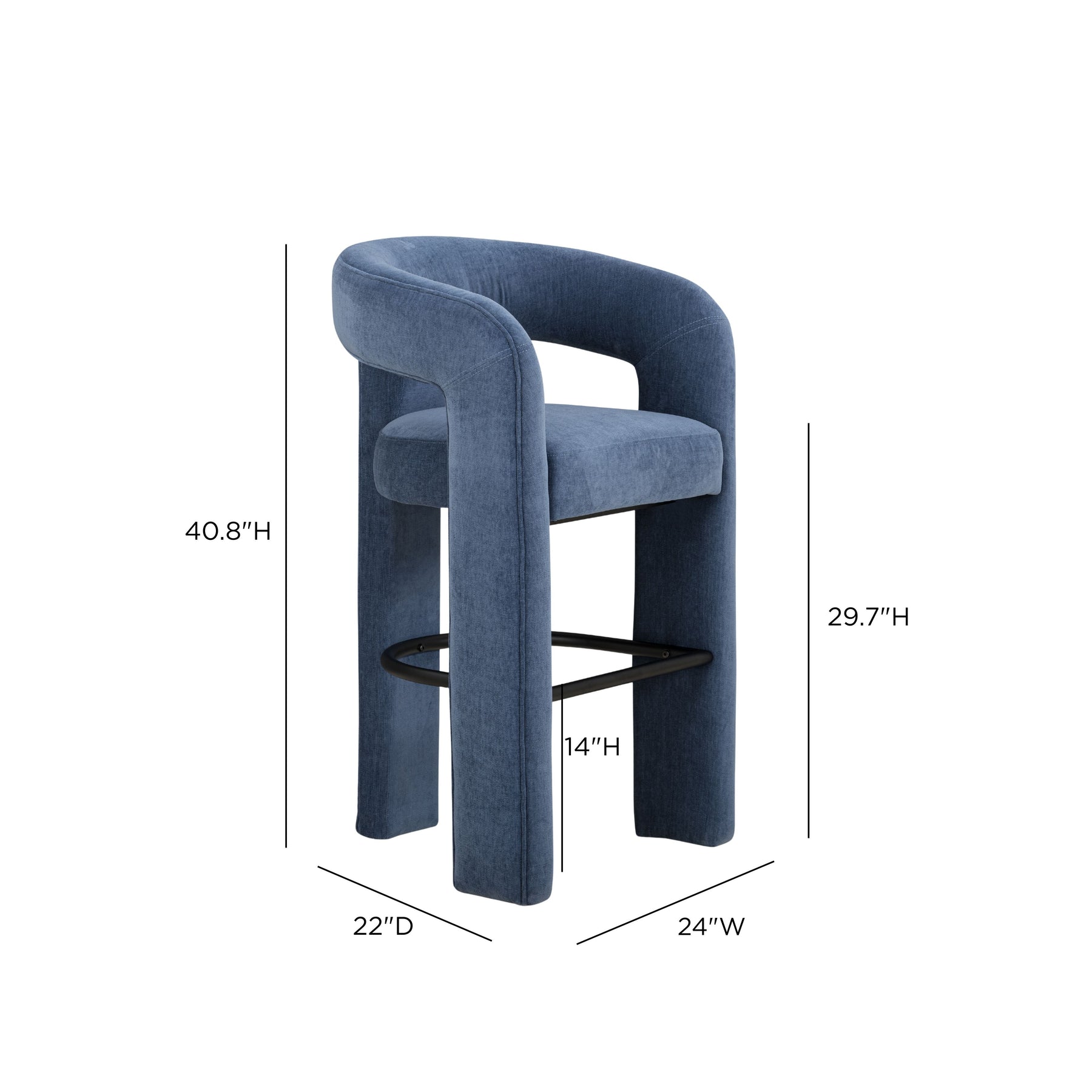 Malone Denim Blue Performance Chenille Bar Stool