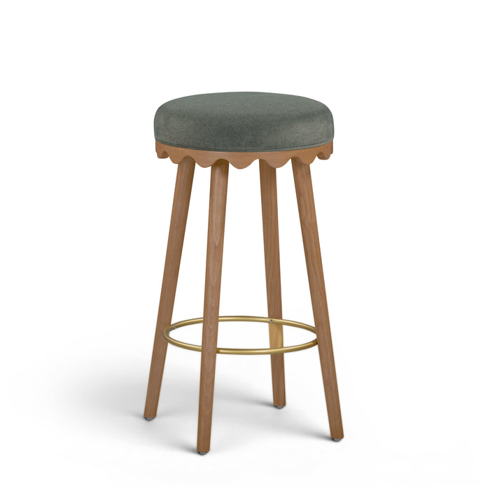 Oodle Green Performance Vegan Mohair Light Walnut Bar Stool