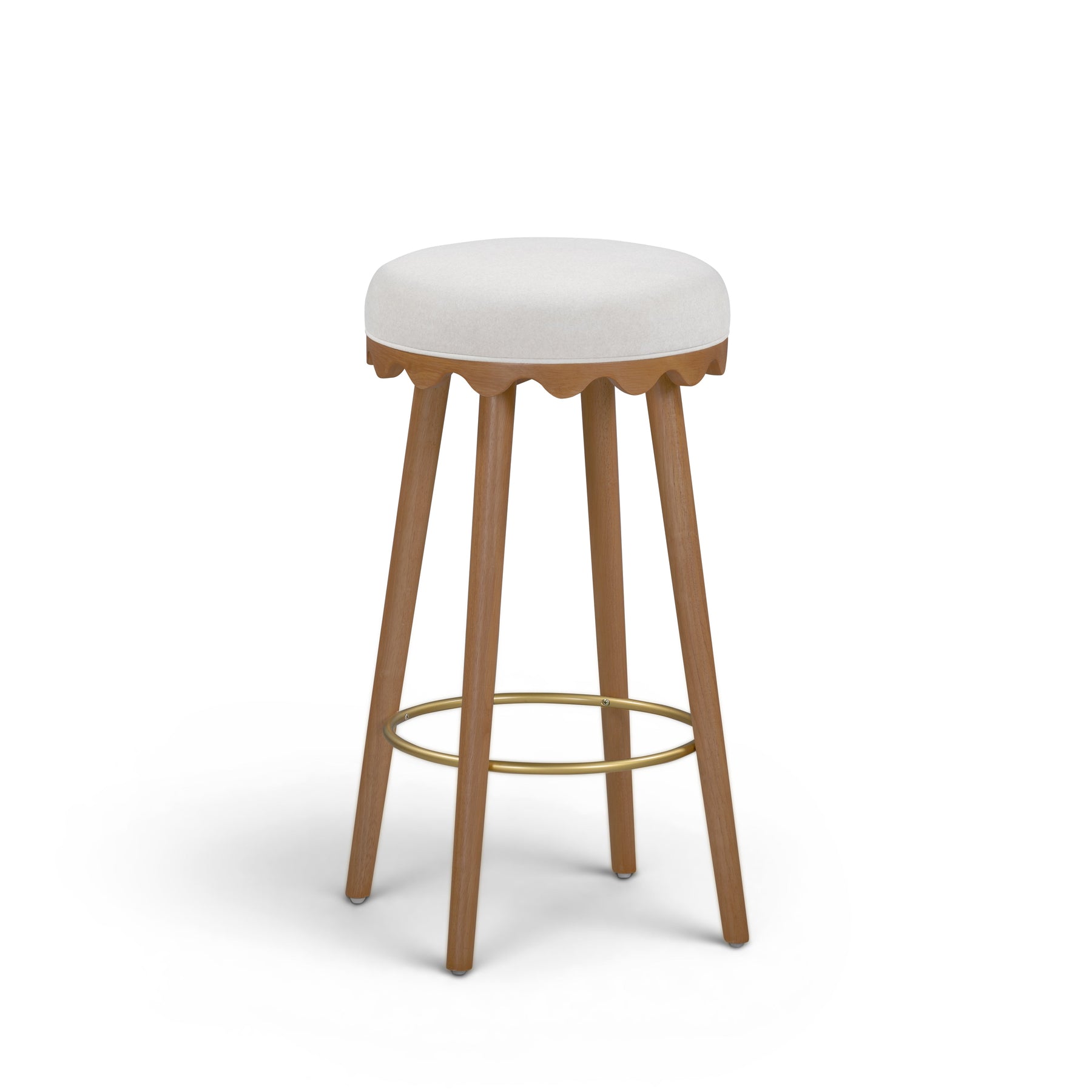 Oodle Cream Performance Vegan Mohair Light Walnut Bar Stool
