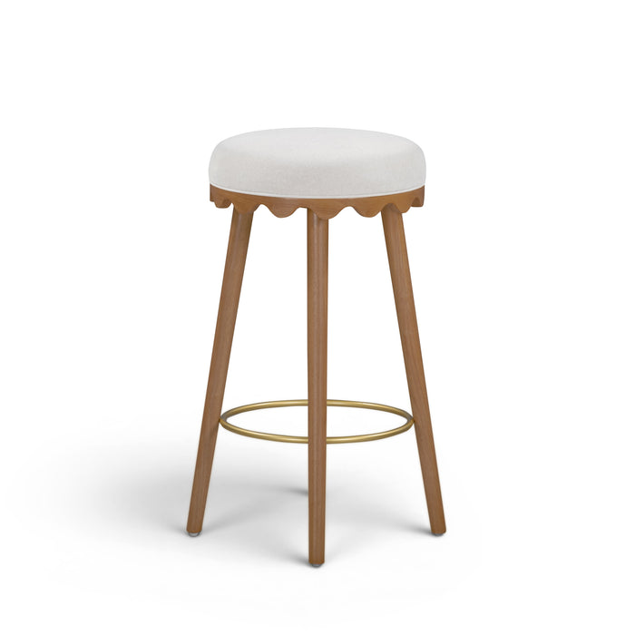 Oodle Cream Performance Vegan Mohair Light Walnut Bar Stool