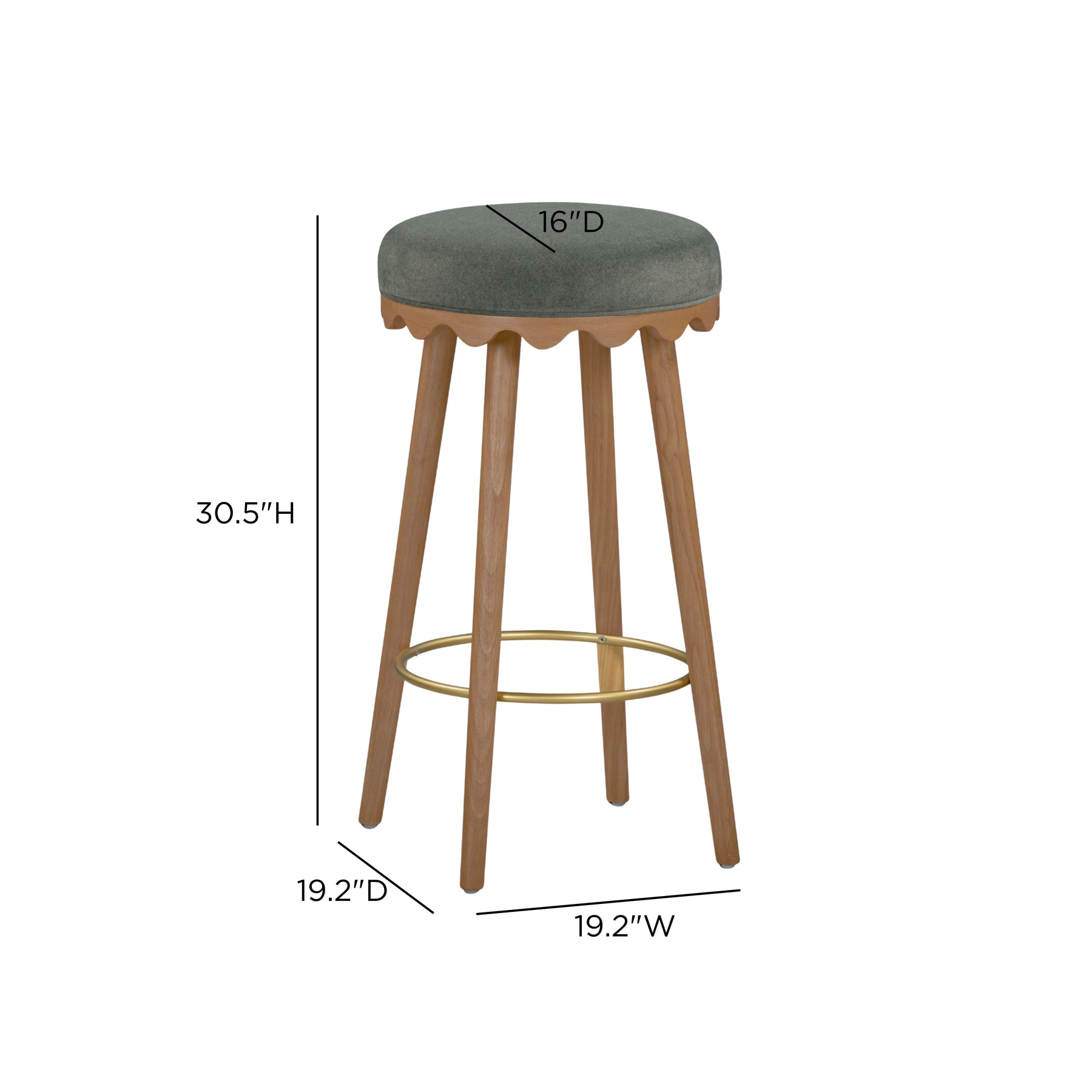 Oodle Green Performance Vegan Mohair Light Walnut Bar Stool