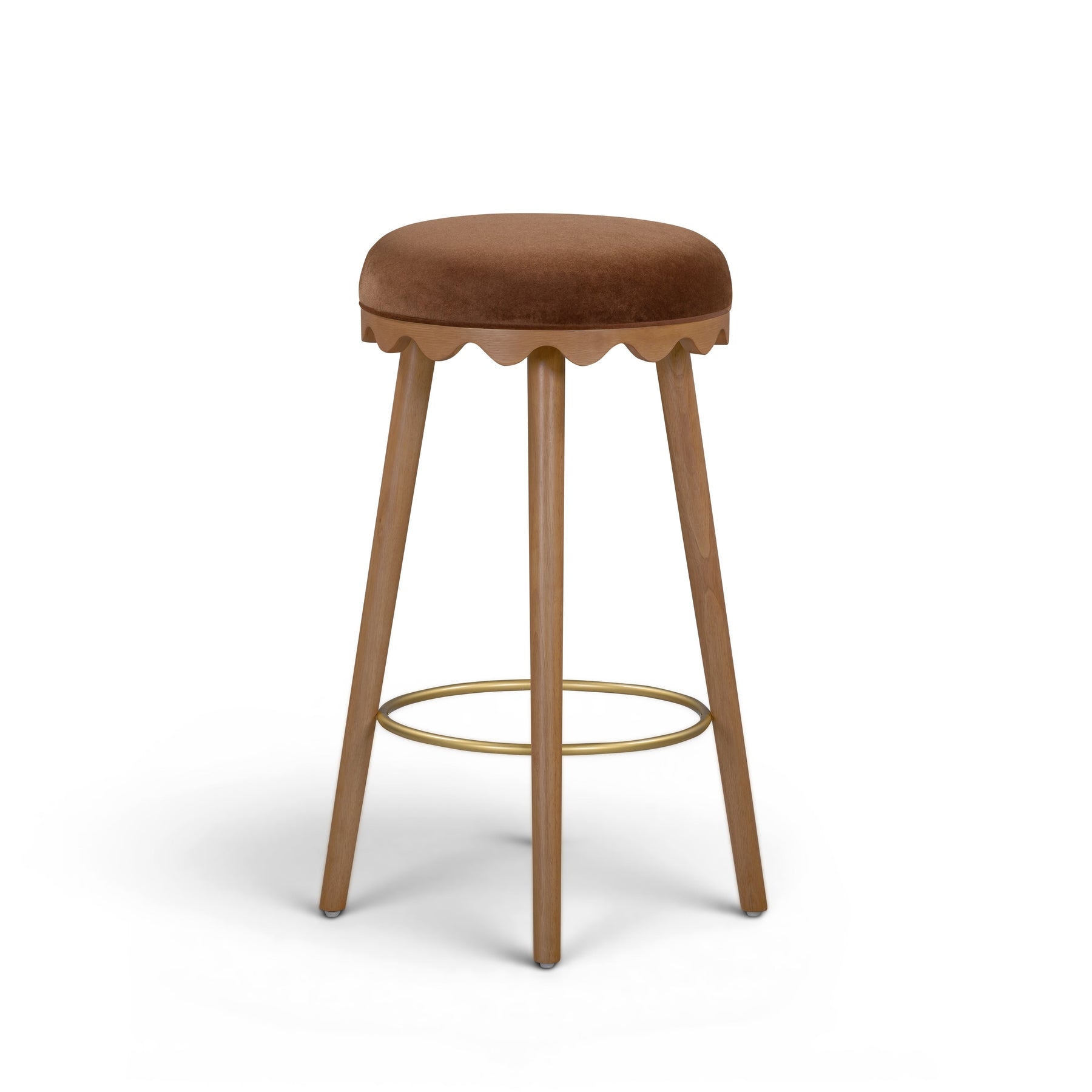 Oodle Bronze Performance Vegan Mohair Light Walnut Bar Stool