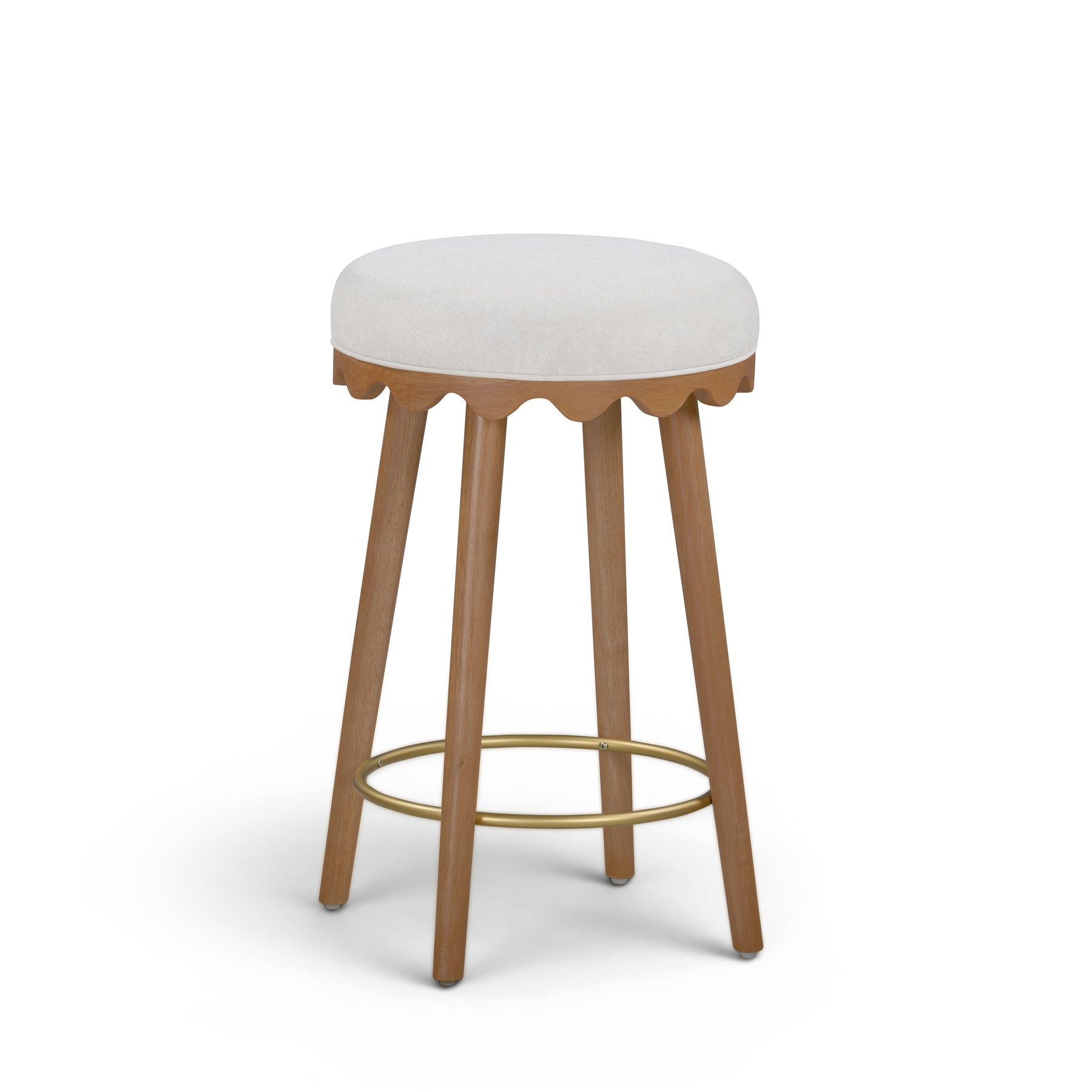 Oodle Cream Performance Vegan Mohair Light Walnut Counter Stool