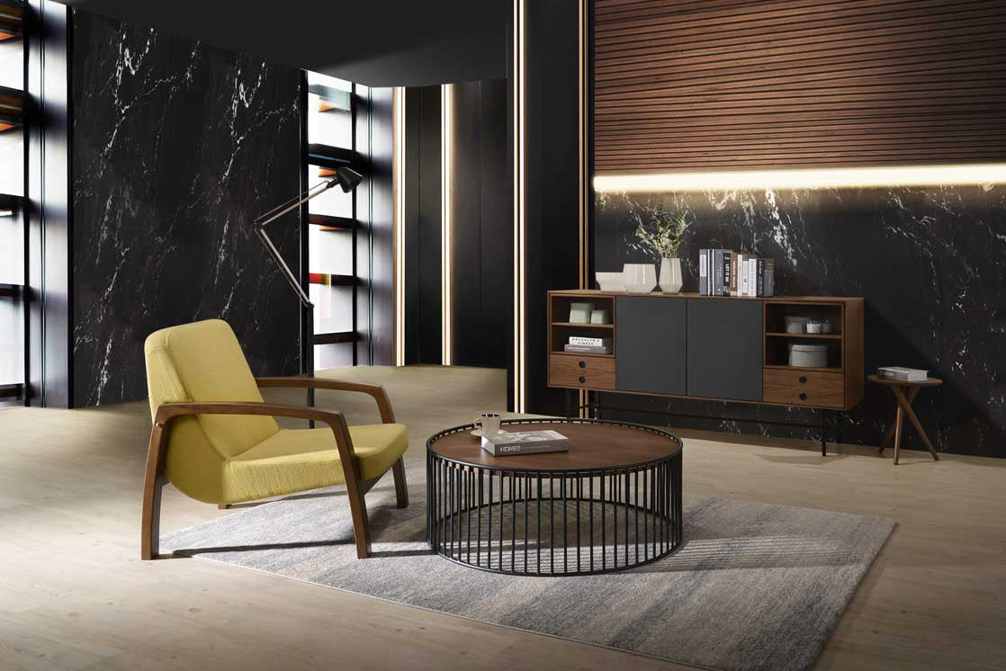 Bronson Modern Walnut & Black Round Coffee Table