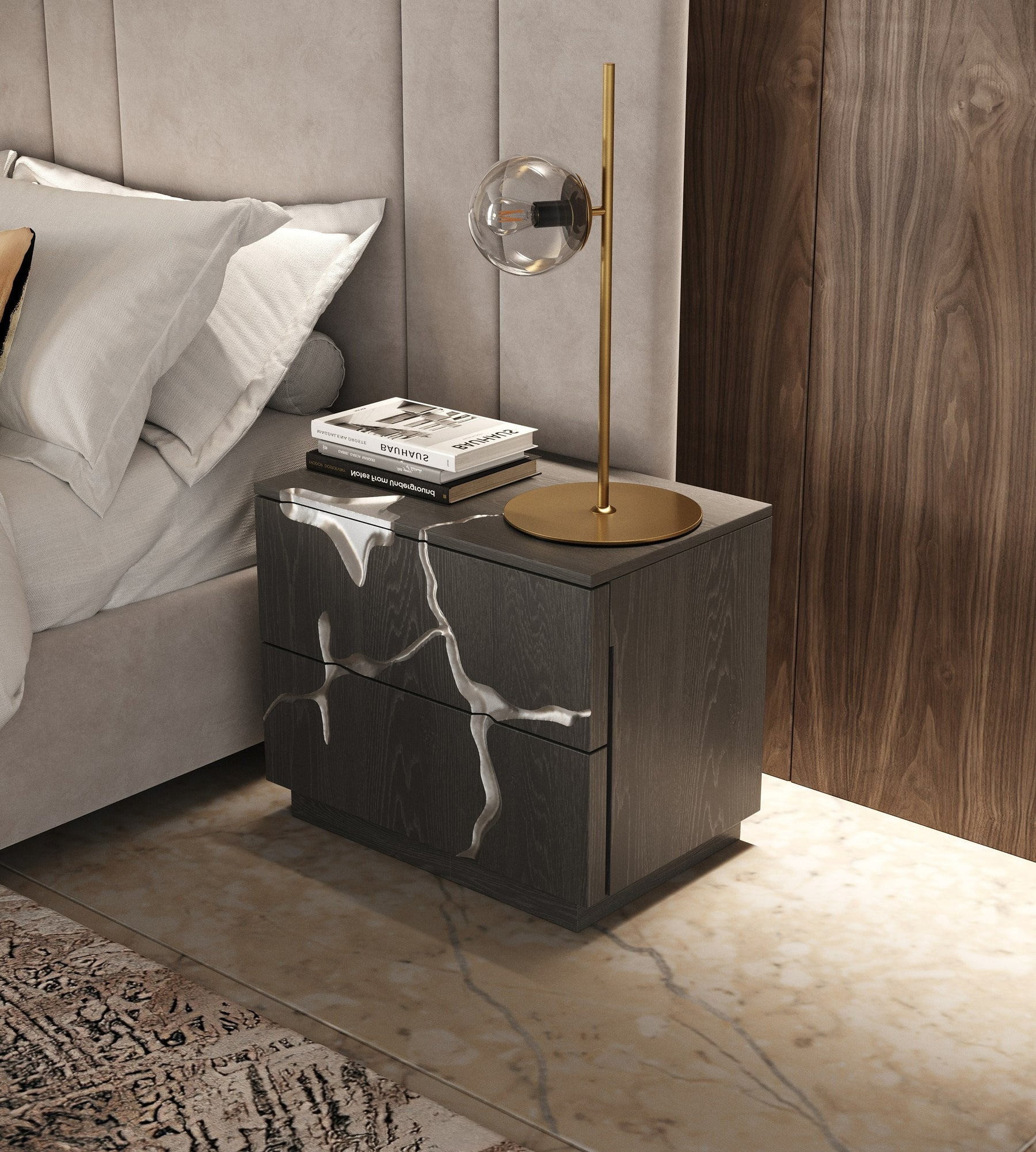 Aspen - Modern Matte Brown Ash & Silver Nightstand