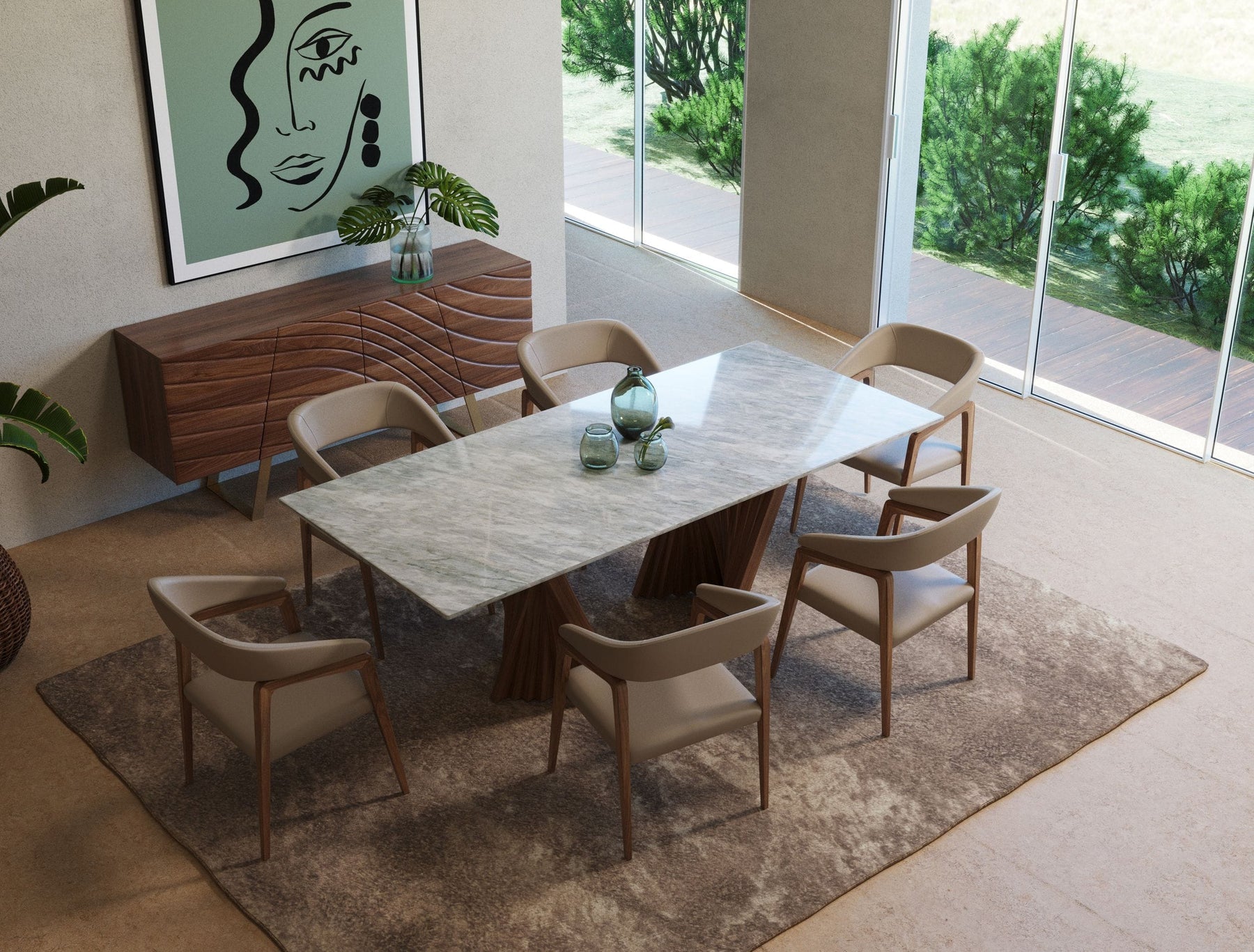 Cadence - Modern Walnut & Marble Dining Table