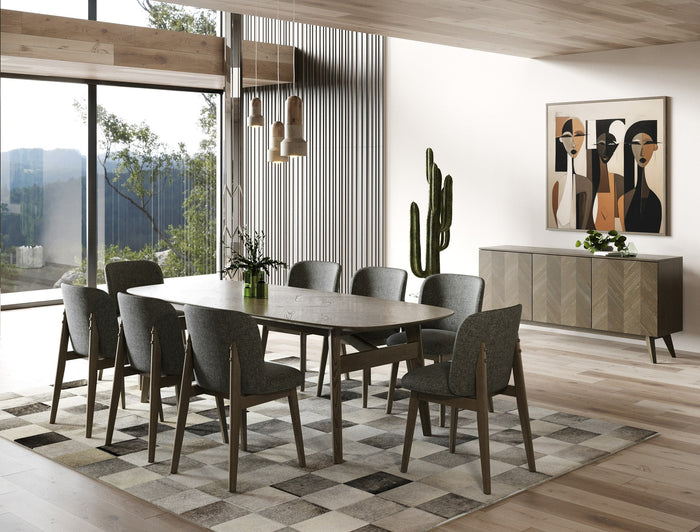 Costello - Mid-Century Modern Wenge Dining Table + 8 Chairs Set