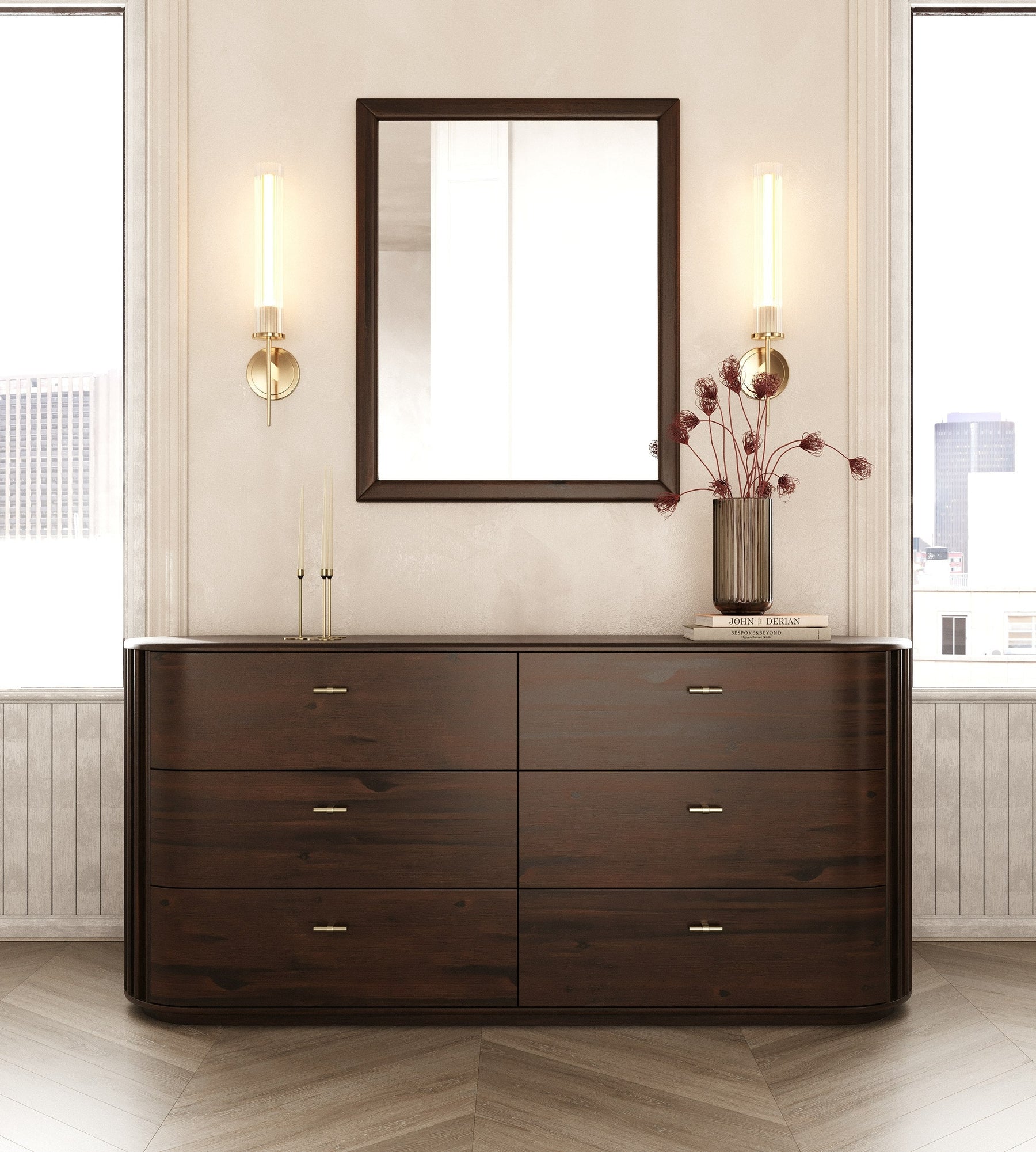 Fields - Modern Walnut Acacia Mirror