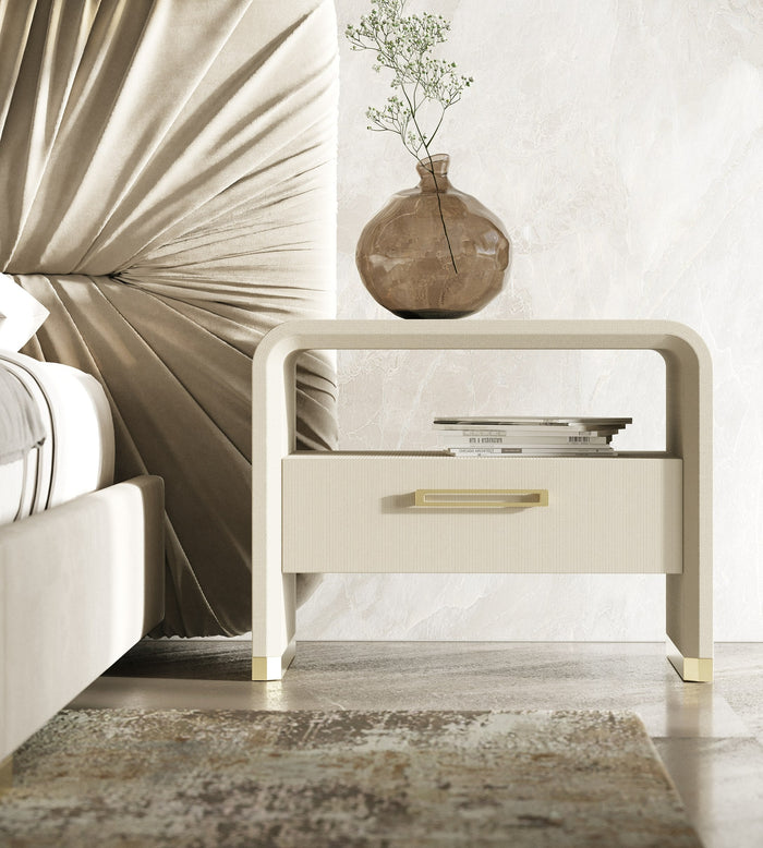 Florence - Modern Beige Leatherette + Gold Nightstand