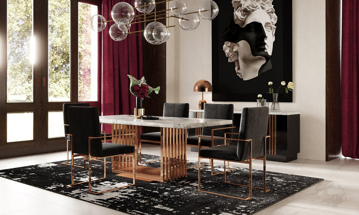 Kingsley Modern Marble & Rosegold Dining Table
