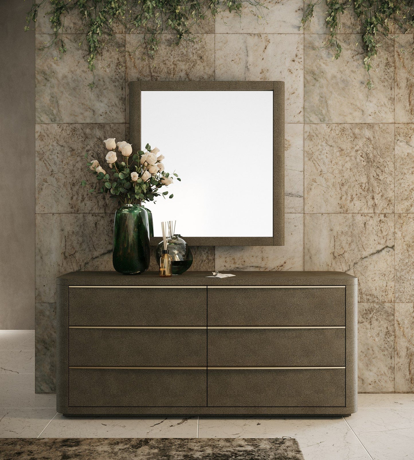 Lois - Modern Beige Shagreen Brass Dresser