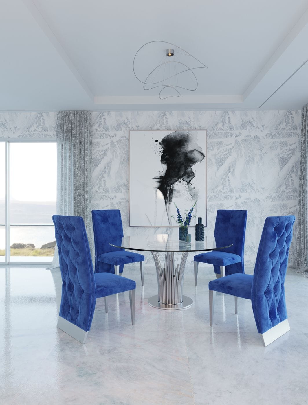 Paxton - Modern Round Glass & Stainless Steel Dining Table