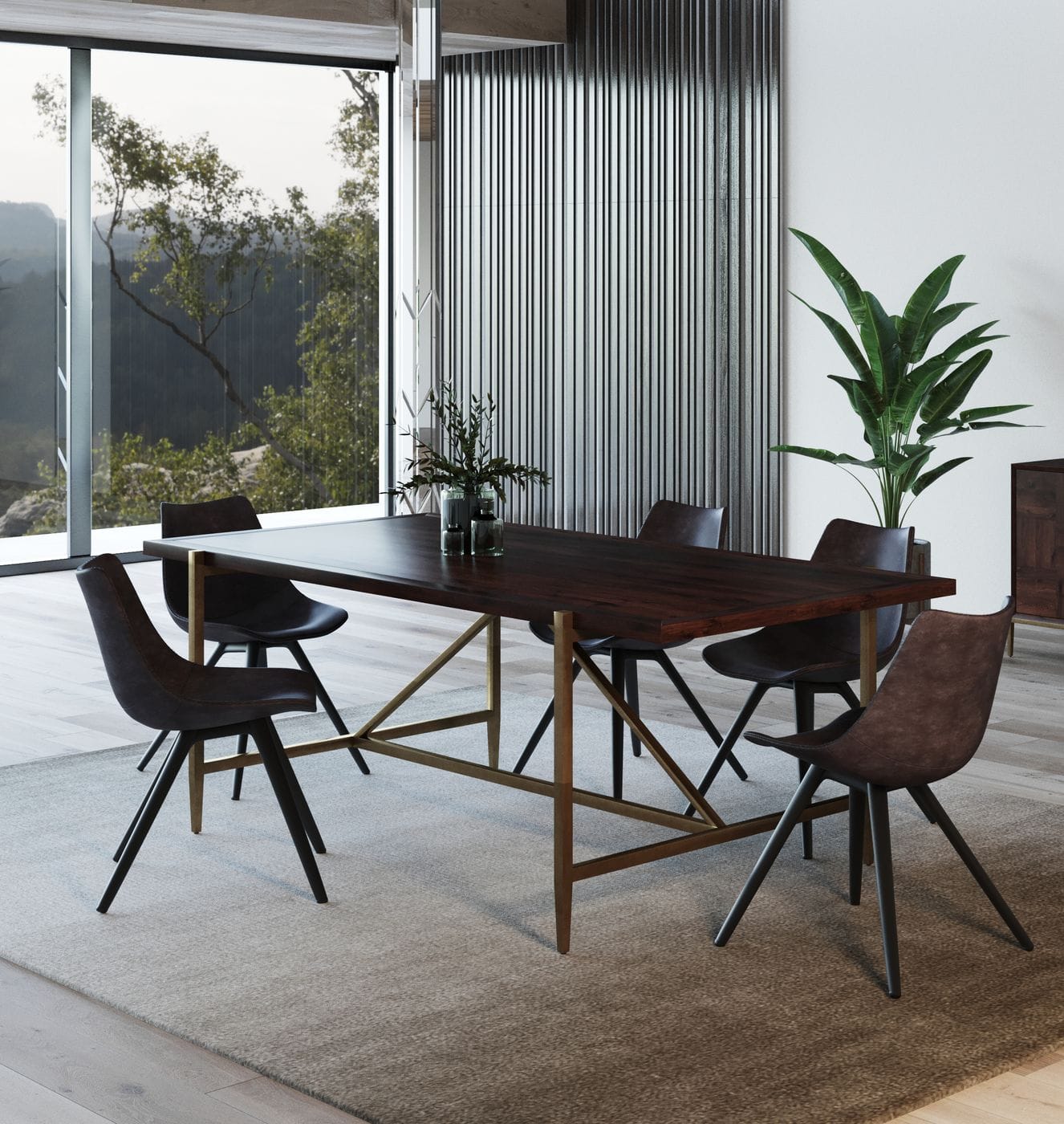 Shane - Modern Acacia & Brass Dining Table