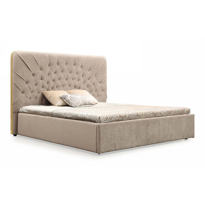 Moontide - Glam Beige Velvet and Brushed Brass 4-Piece Bedroom Set