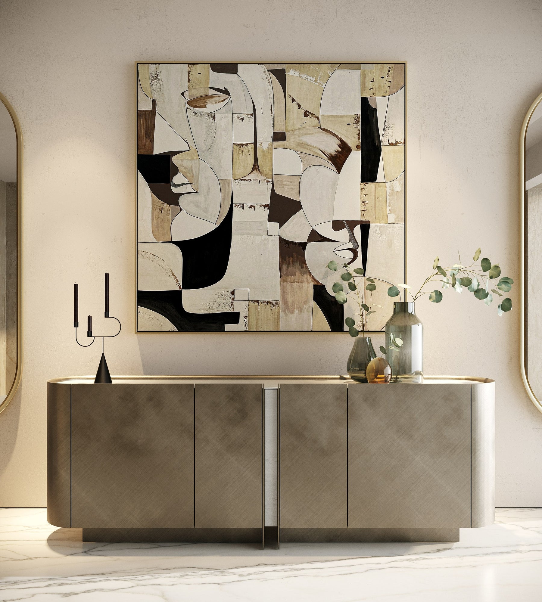Moorgate - Modern Travertine Ceramic + Bronze Buffet
