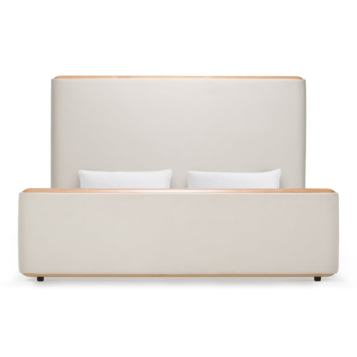 Mora - Modern Cream Fabric + Wood Bed
