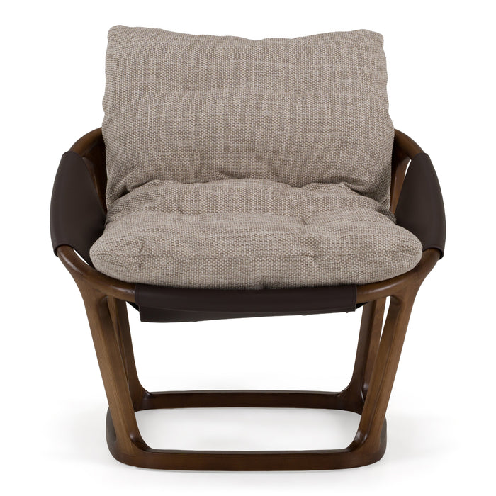 Newman - Modern Beige Fabric + Dark Brown Faux Leather + Ash Accent Chair