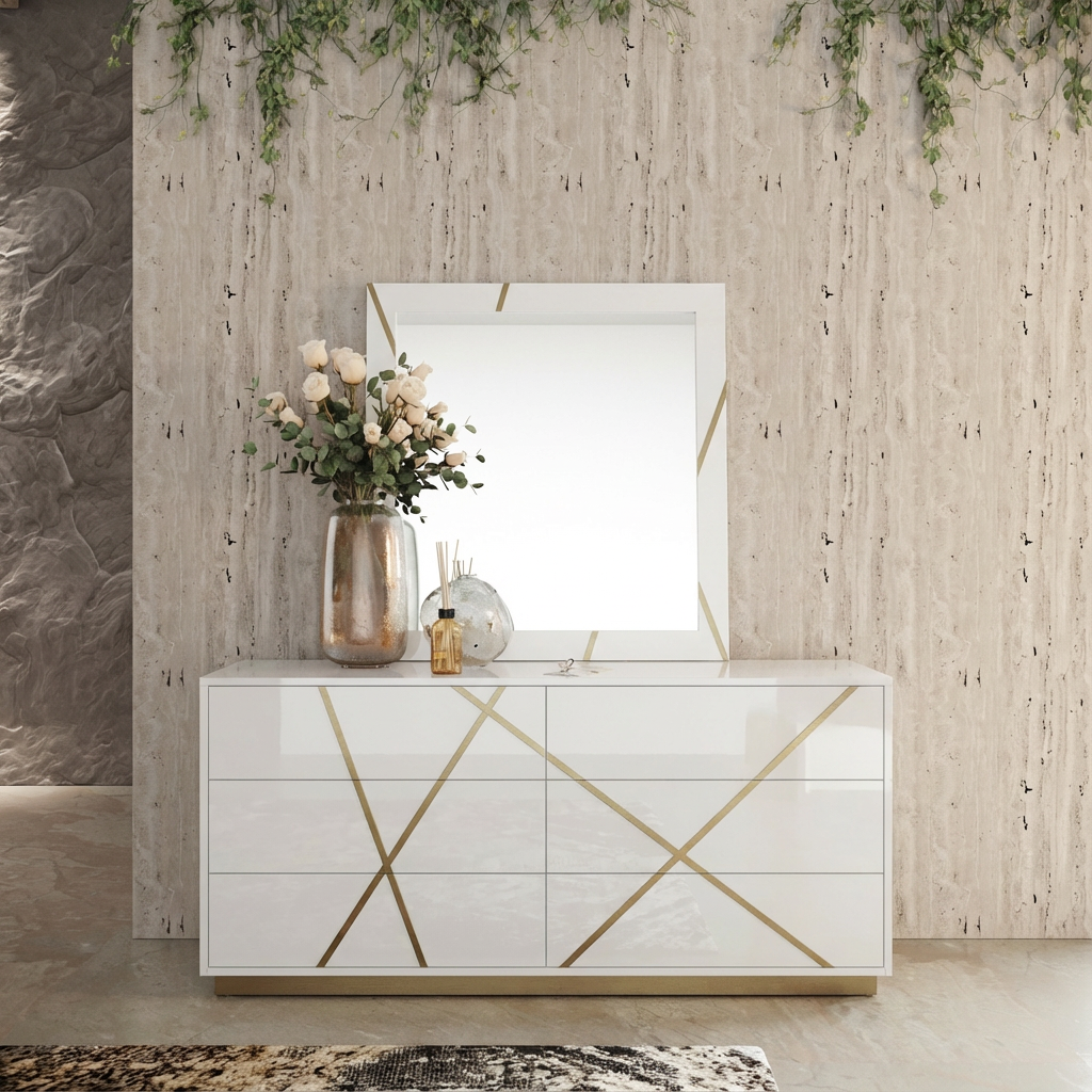 Nixa - Modern White & Gold Mirror