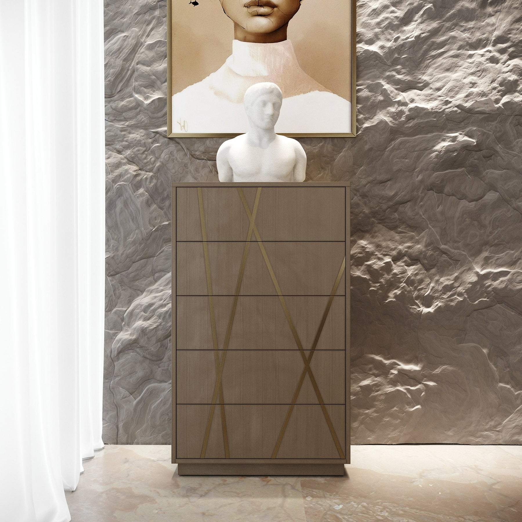 Nixa - Modern Wide Birch + Brushed Bronze Chest