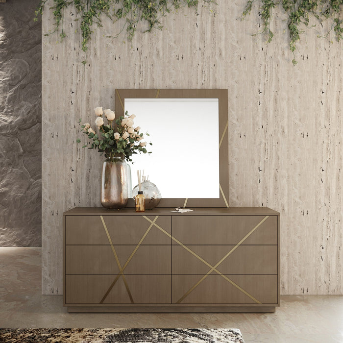 Nixa - Modern Wide Birch + Brushed Bronze Dresser