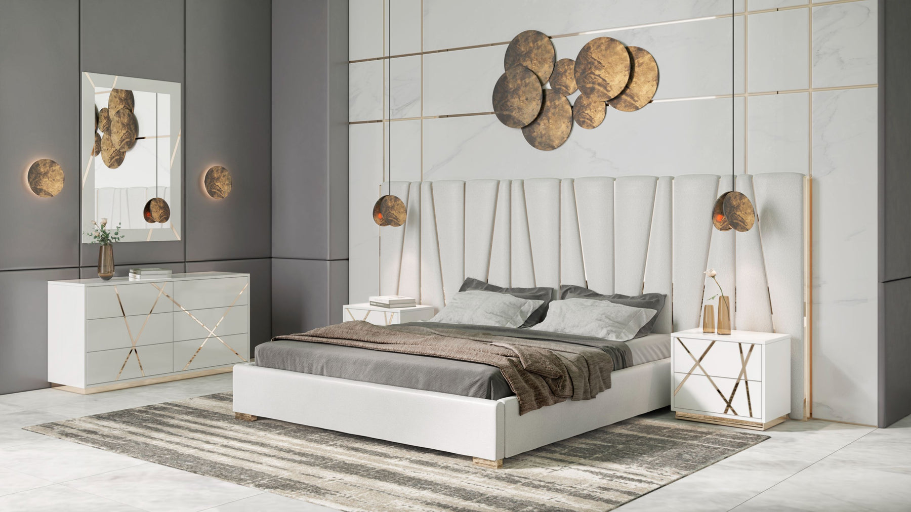 Nixa - Modern White + Gold Bedroom Set
