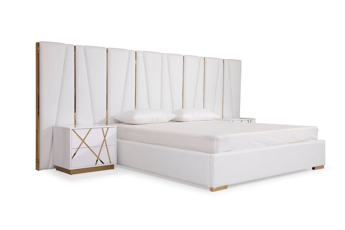 Nixa - Modern White + Gold Bedroom Set
