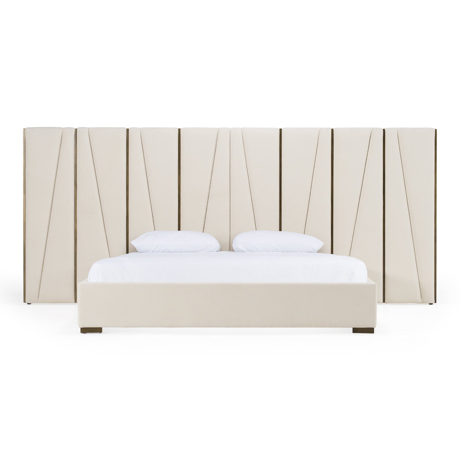 Nixa - Modern Beige Velvet + Brushed Bronze Bed
