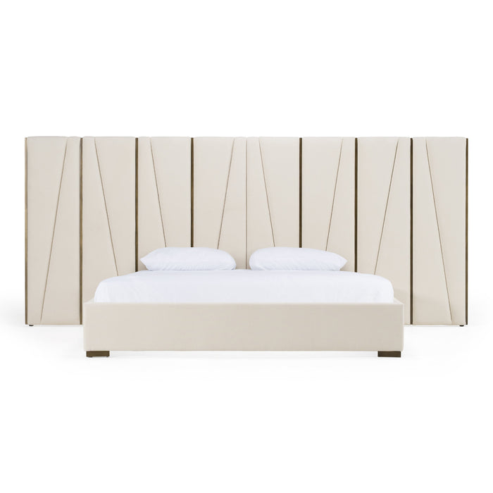 Nixa - Modern Beige Velvet + Brushed Bronze Bed