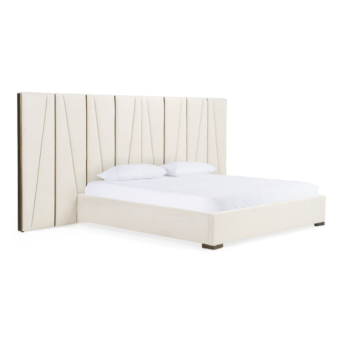 Nixa - Modern Beige Velvet + Brushed Bronze + Birch 4-Piece Bedroom Set