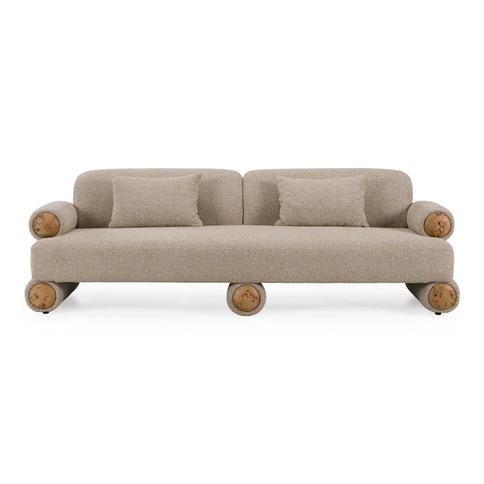 Odette - Modern Beige Fabric + White Burl Sofa