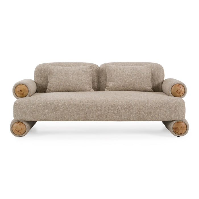 Odette - Modern Beige Fabric + White Burl Loveseat Sofa