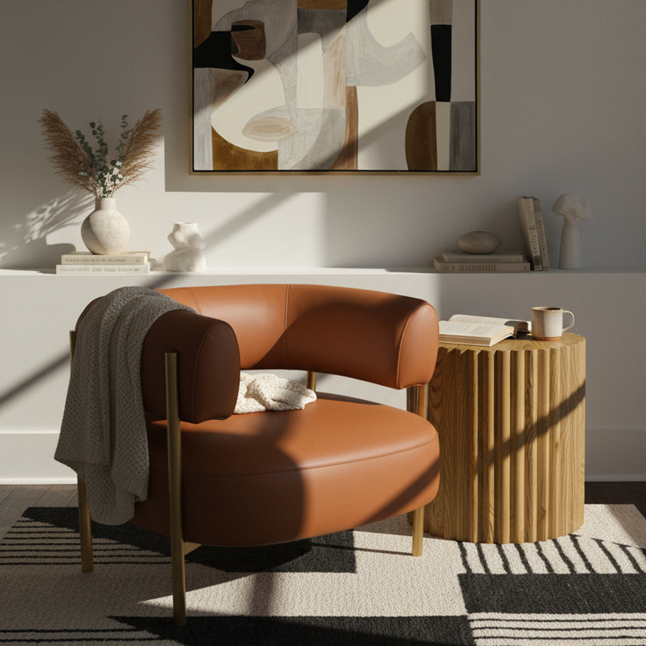 Ozona - Modern Rust Leather Accent Chair