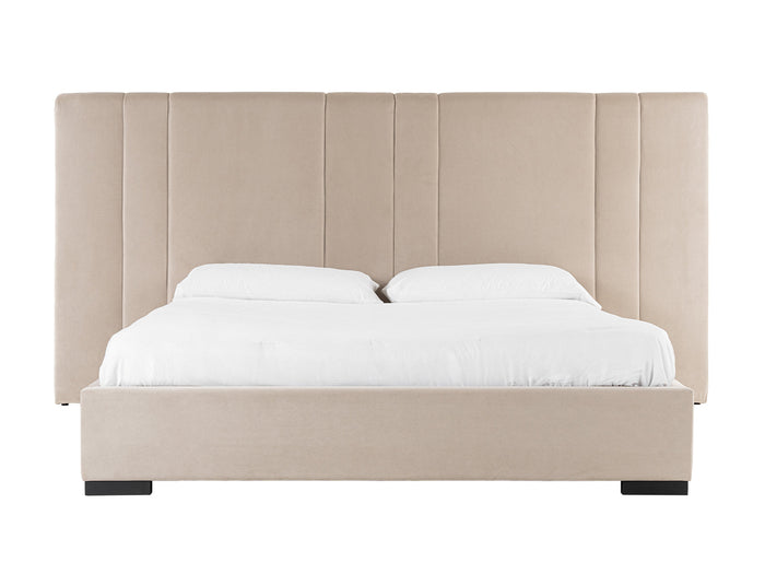 Penelope + Aspen - Modern Beige Velvet + Brown Ash Bedroom Set