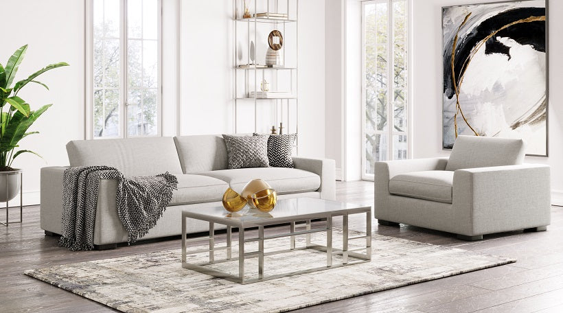 Poppy - Modern White Fabric Long Sofa