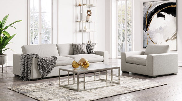 Poppy - Modern White Fabric Long Sofa