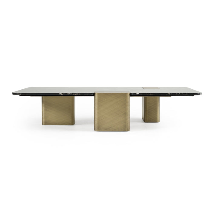 Quest - Modern Black Rose Marble + Antique Brass Coffee Table