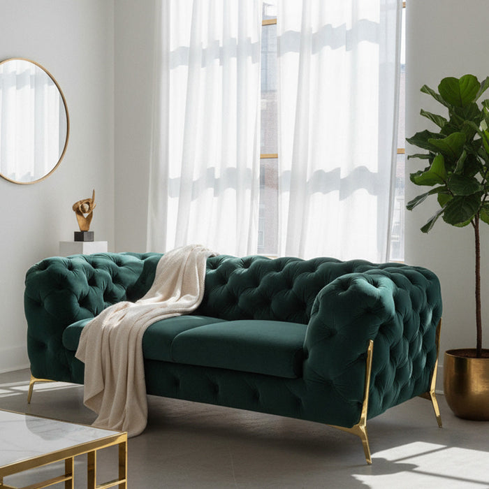Quincey - Transitional Emerald Green Velvet Loveseat