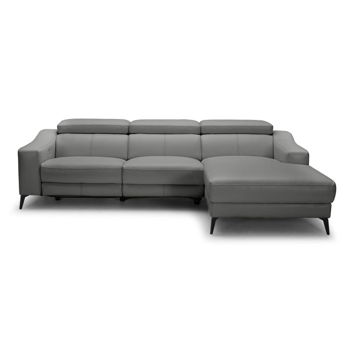 Rampart - Modern L-Shape RAF Grey Leather Sectional Sofa with 1 Recliner