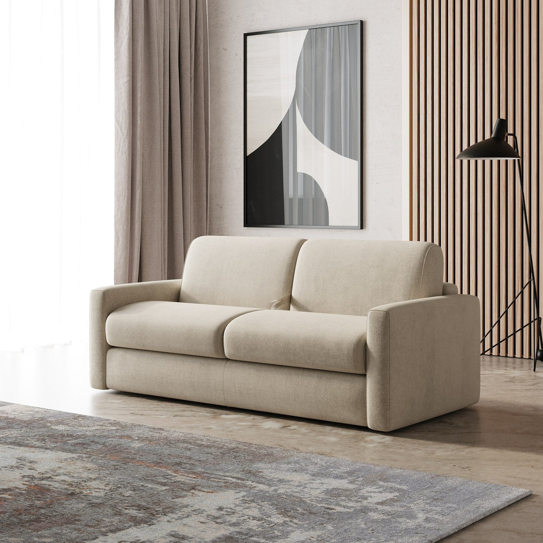 Revers - Italian Modern Sand Fabric 63" Sofa Bed