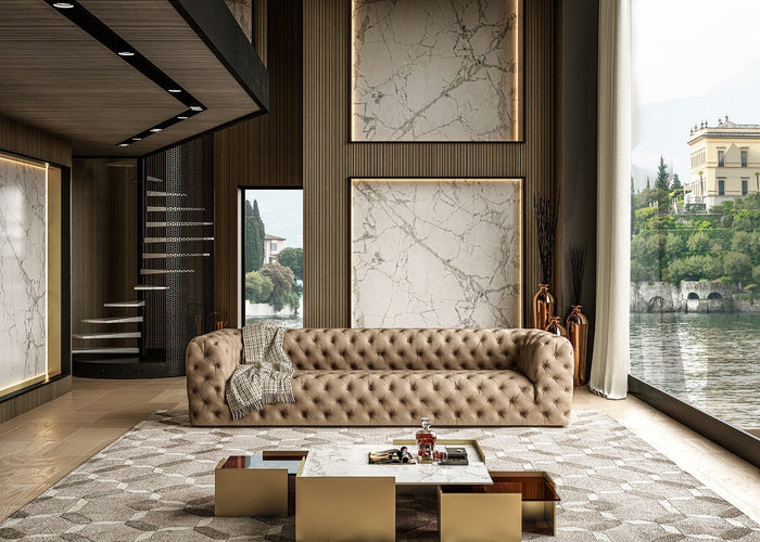 Ellington- Italian Beige Nubuck Leather 4-Seater Sofa