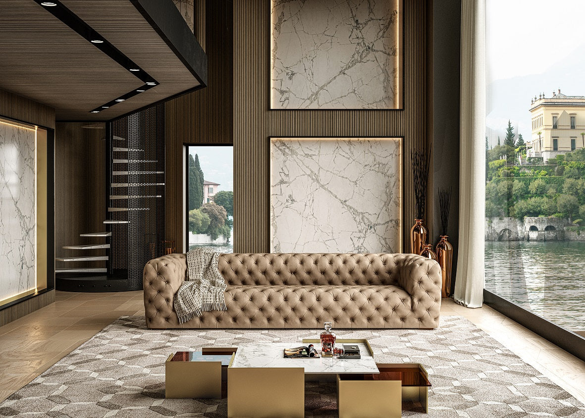 Ellington- Italian Beige Nubuck Leather 4-Seater Sofa