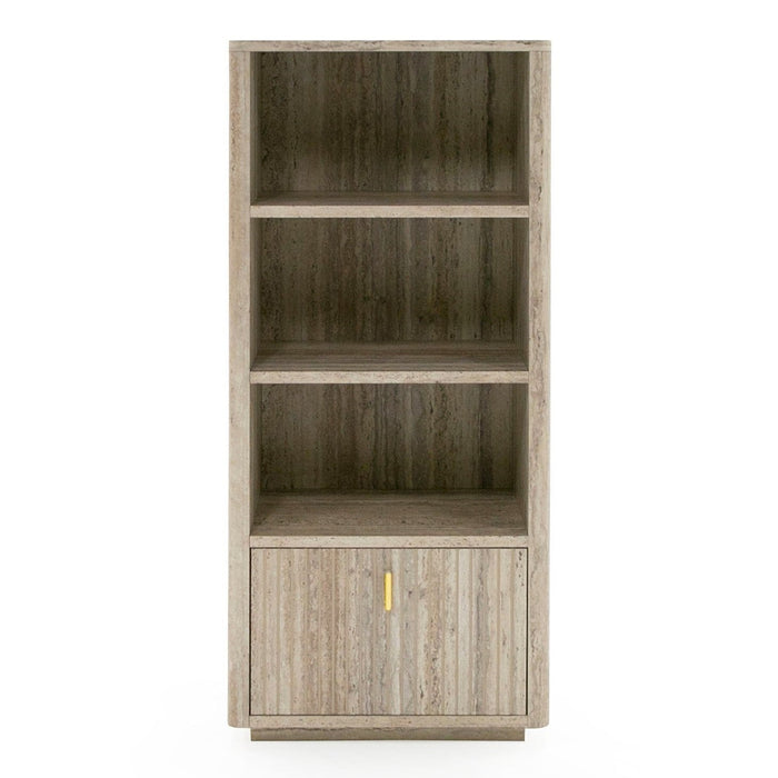 Roma - Modern Faux Travertine + Gold Bookcase