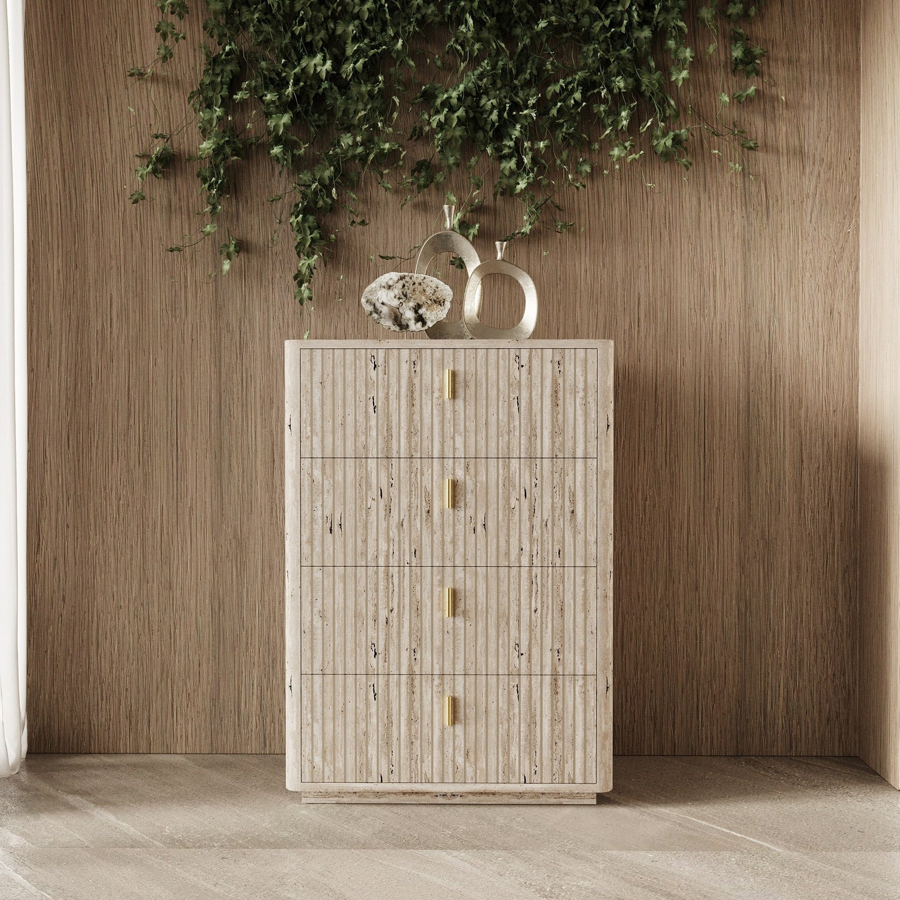 Roma - Modern Faux Travertine + Gold Chest