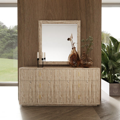 Roma - Modern Faux Travertine + Gold Dresser